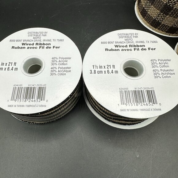 Celebrate It Wired Ribbon 2.5” Black Tan Plaid & Stripe Burlap Rustic Farmhouse - Picture 8 of 8